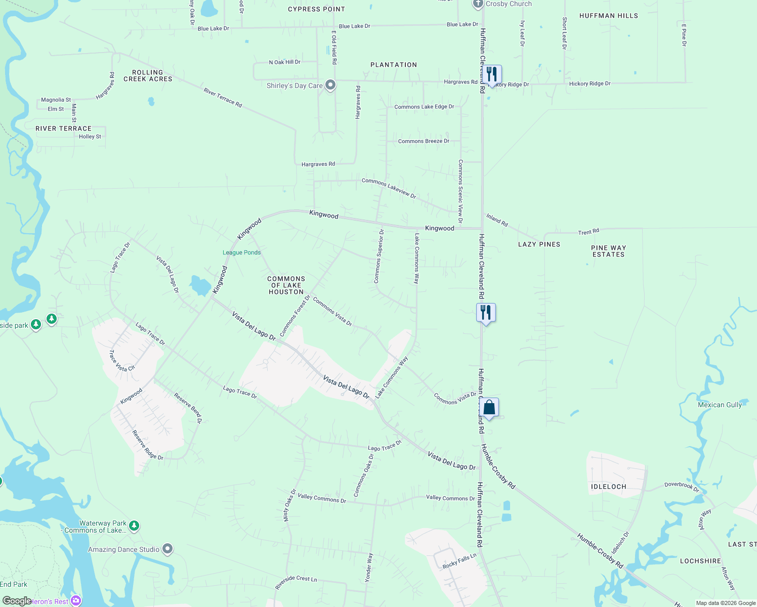 map of restaurants, bars, coffee shops, grocery stores, and more near 29507 Commons Superior Drive in Huffman