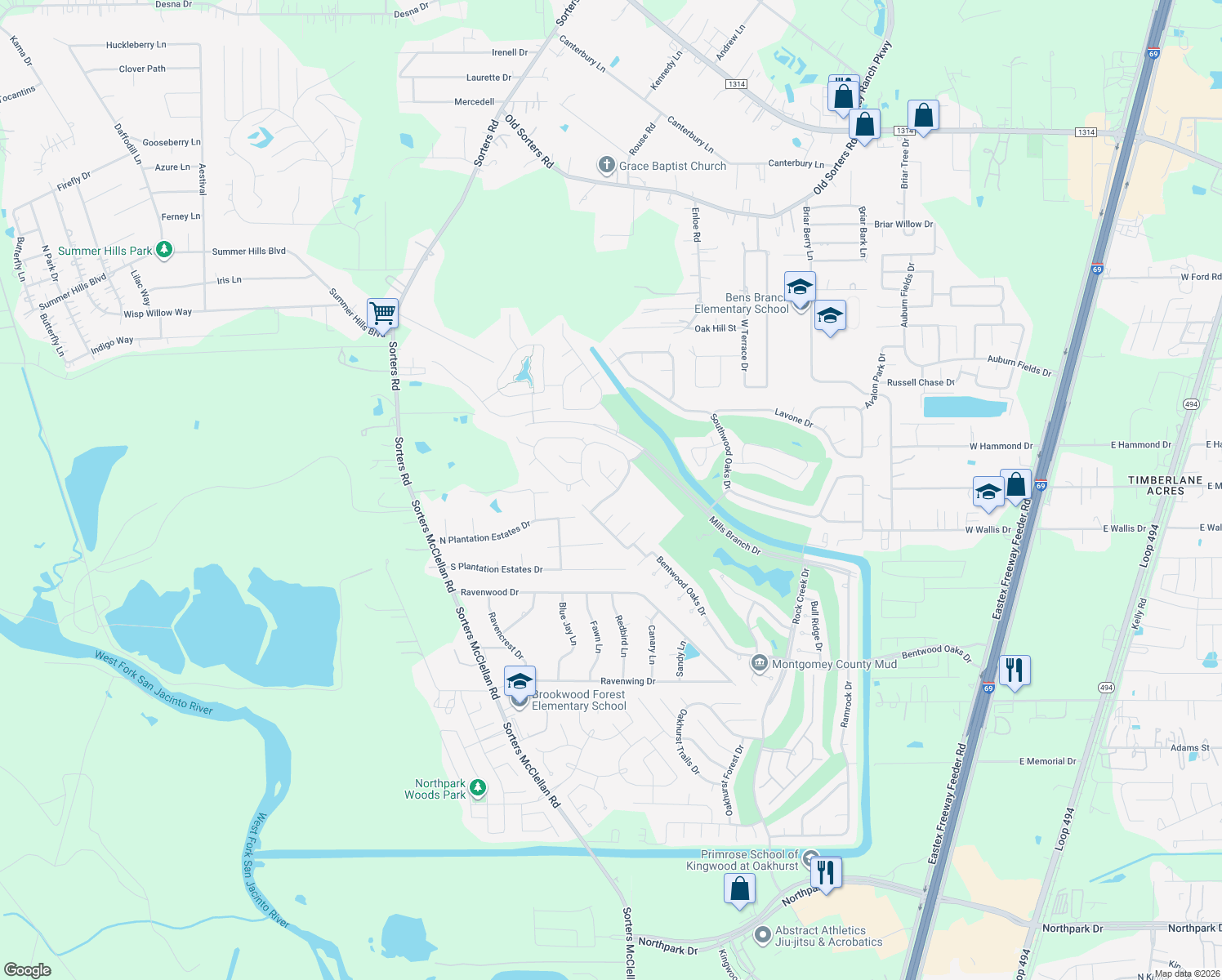 map of restaurants, bars, coffee shops, grocery stores, and more near 20542 Bobigian Drive in Porter