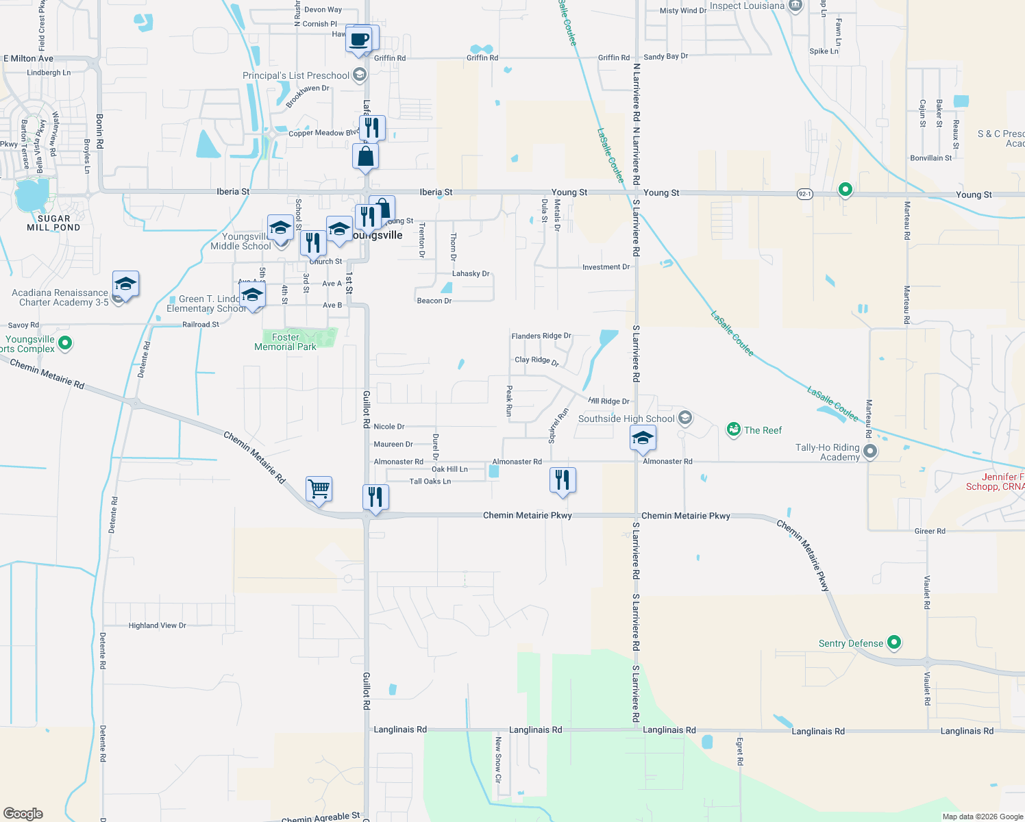 map of restaurants, bars, coffee shops, grocery stores, and more near 100 Summit Crest Dr in Youngsville