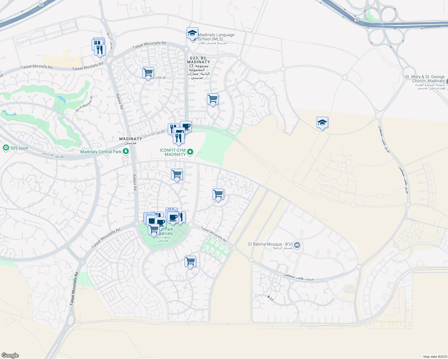 map of restaurants, bars, coffee shops, grocery stores, and more near in 