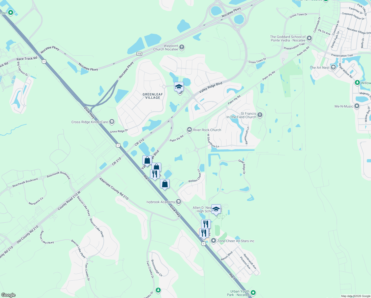 map of restaurants, bars, coffee shops, grocery stores, and more near 86 Hudson Way in Ponte Vedra Beach