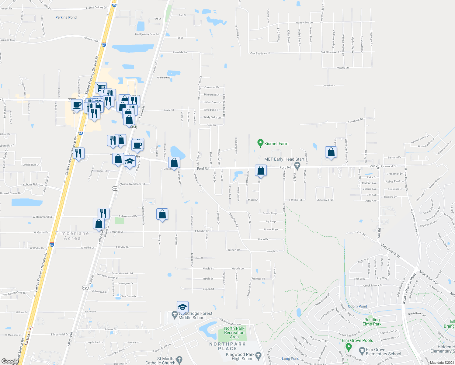 map of restaurants, bars, coffee shops, grocery stores, and more near 24252 Forest Trail in Porter