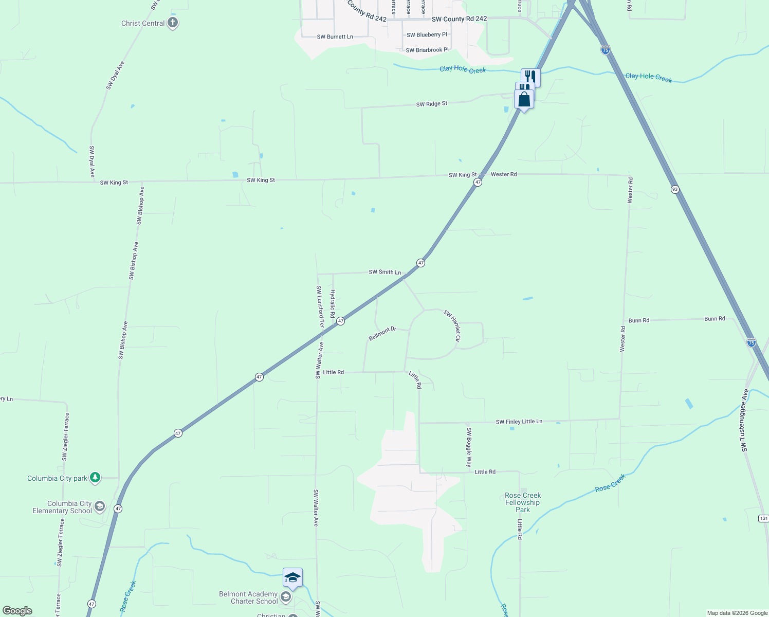 map of restaurants, bars, coffee shops, grocery stores, and more near 129 Benz Drive in Lake City