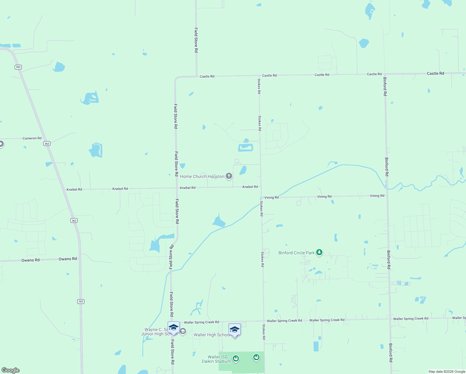 map of restaurants, bars, coffee shops, grocery stores, and more near 31239 Knebel Road in Waller