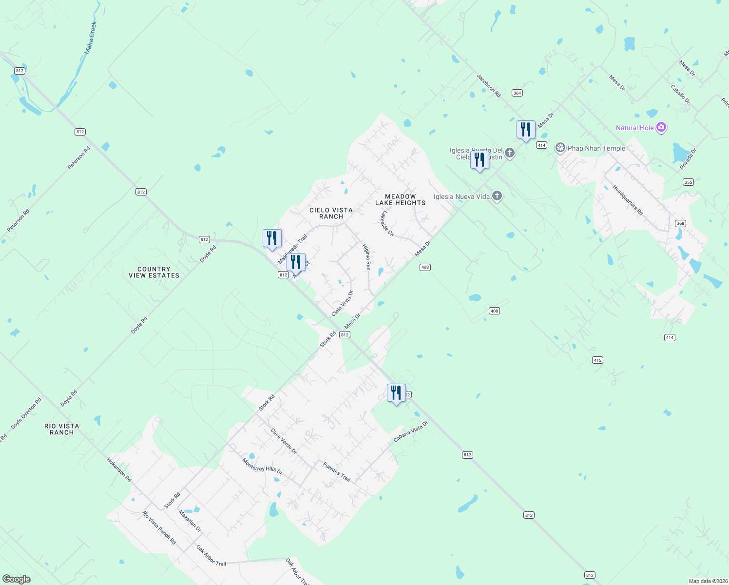 map of restaurants, bars, coffee shops, grocery stores, and more near 181 Higinia Run in Bastrop County