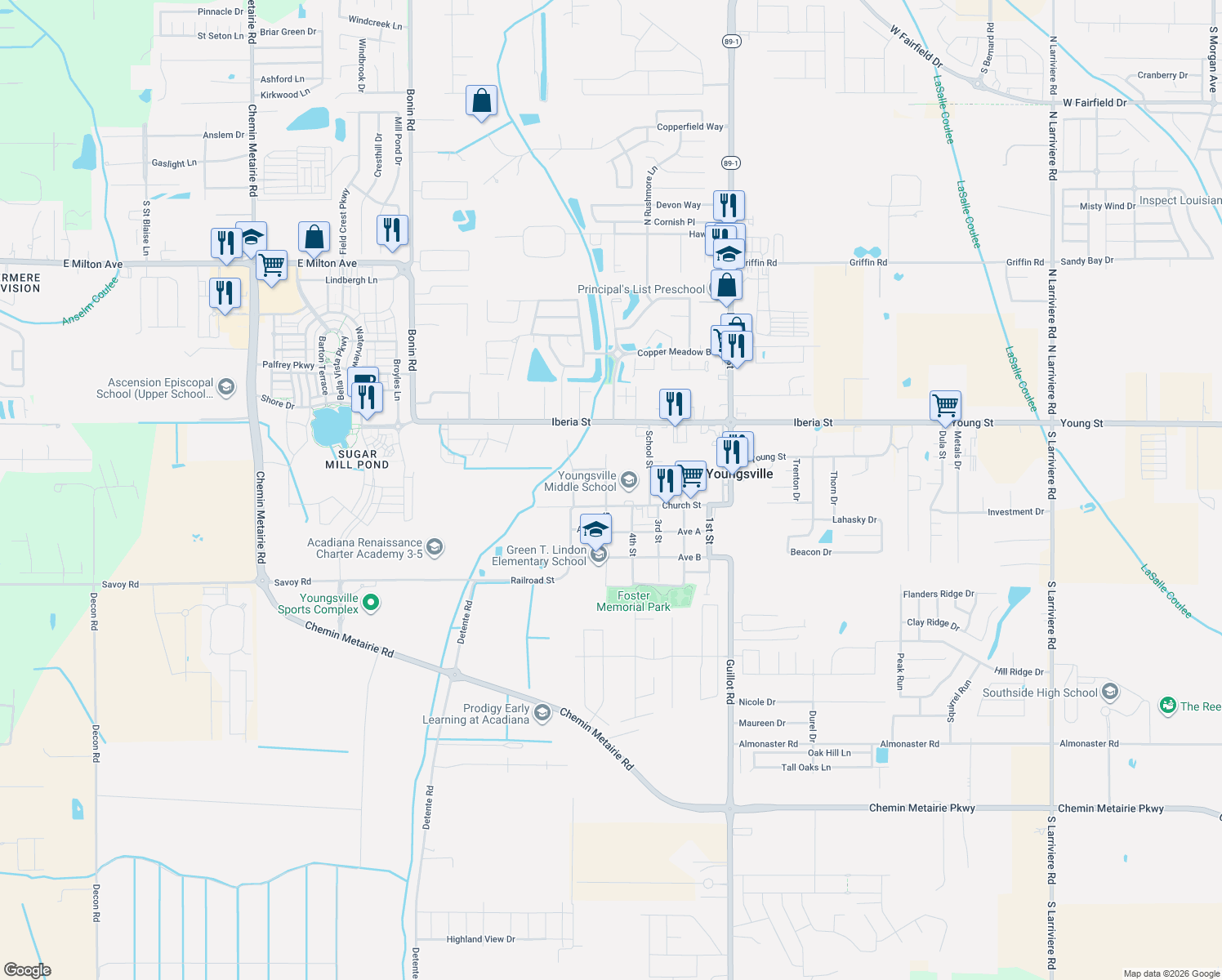 map of restaurants, bars, coffee shops, grocery stores, and more near 104 Julenie Way in Youngsville