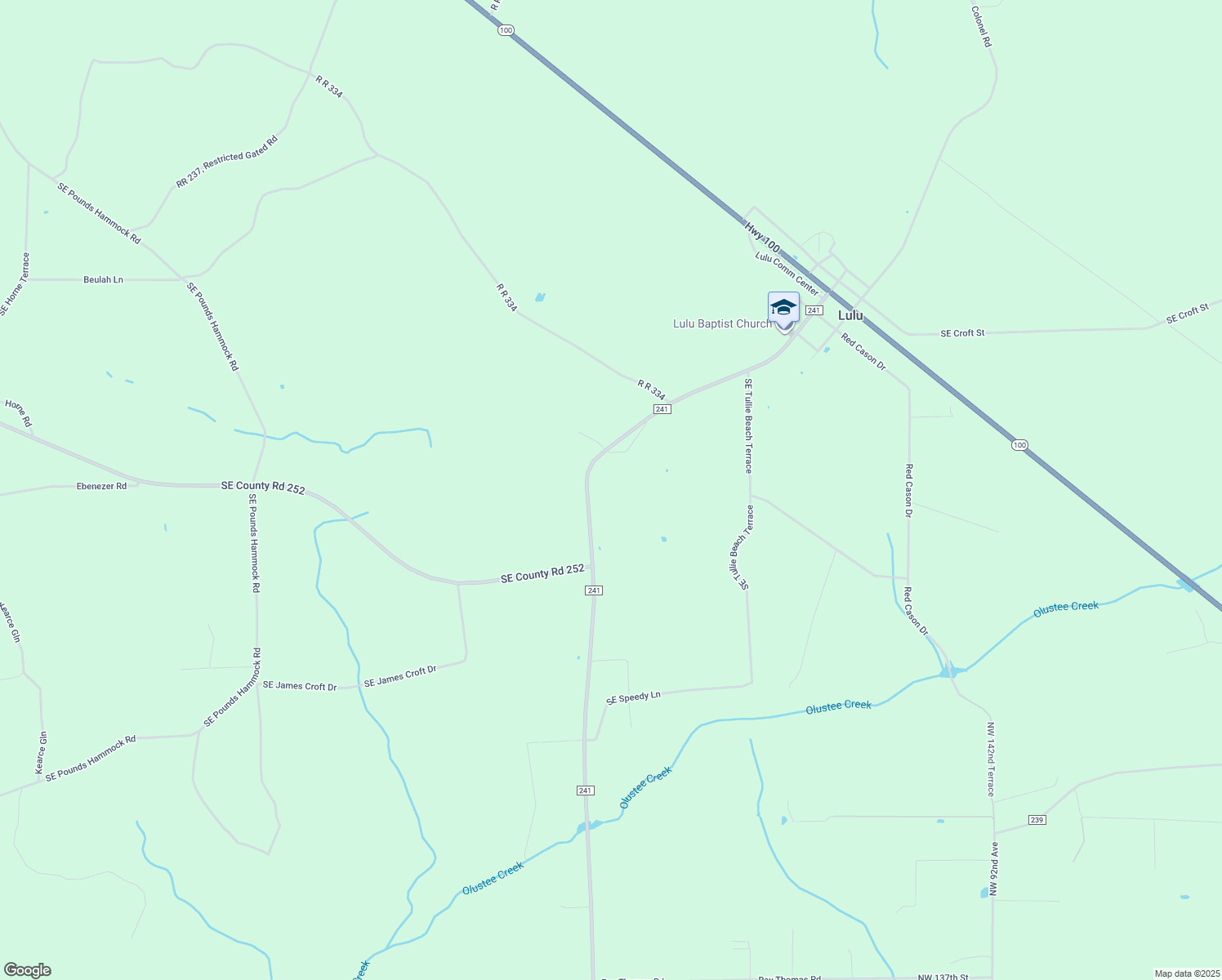 map of restaurants, bars, coffee shops, grocery stores, and more near 1142 County Road 241 in Lulu