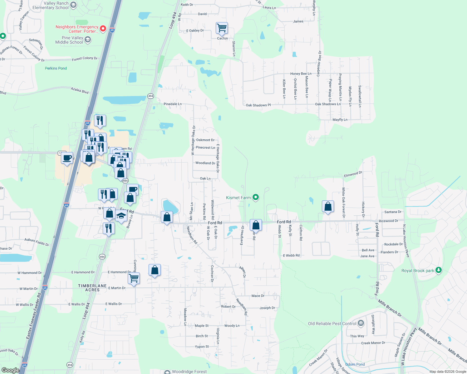map of restaurants, bars, coffee shops, grocery stores, and more near 23849 South Wildwood Drive in Porter