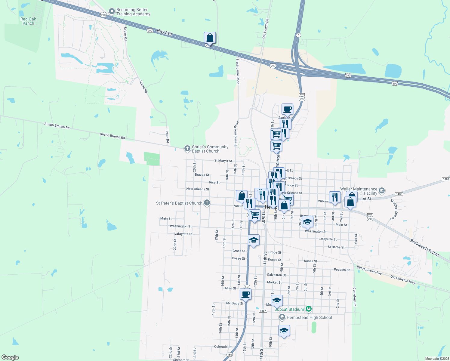 map of restaurants, bars, coffee shops, grocery stores, and more near 1376 16th Street in Hempstead