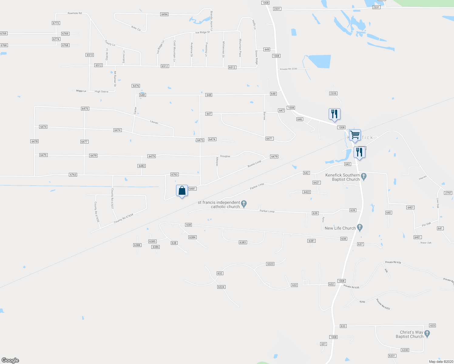 map of restaurants, bars, coffee shops, grocery stores, and more near 710 County Road 6481 in Dayton