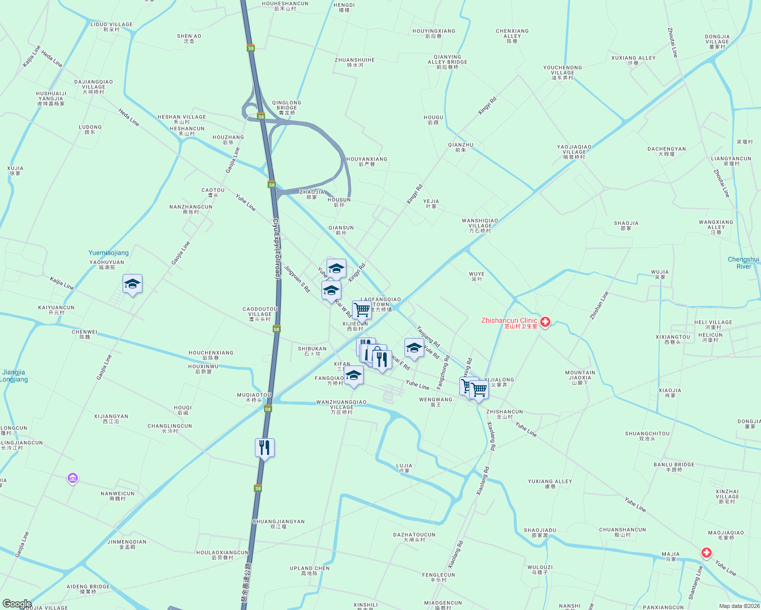 map of restaurants, bars, coffee shops, grocery stores, and more near in Ningbo