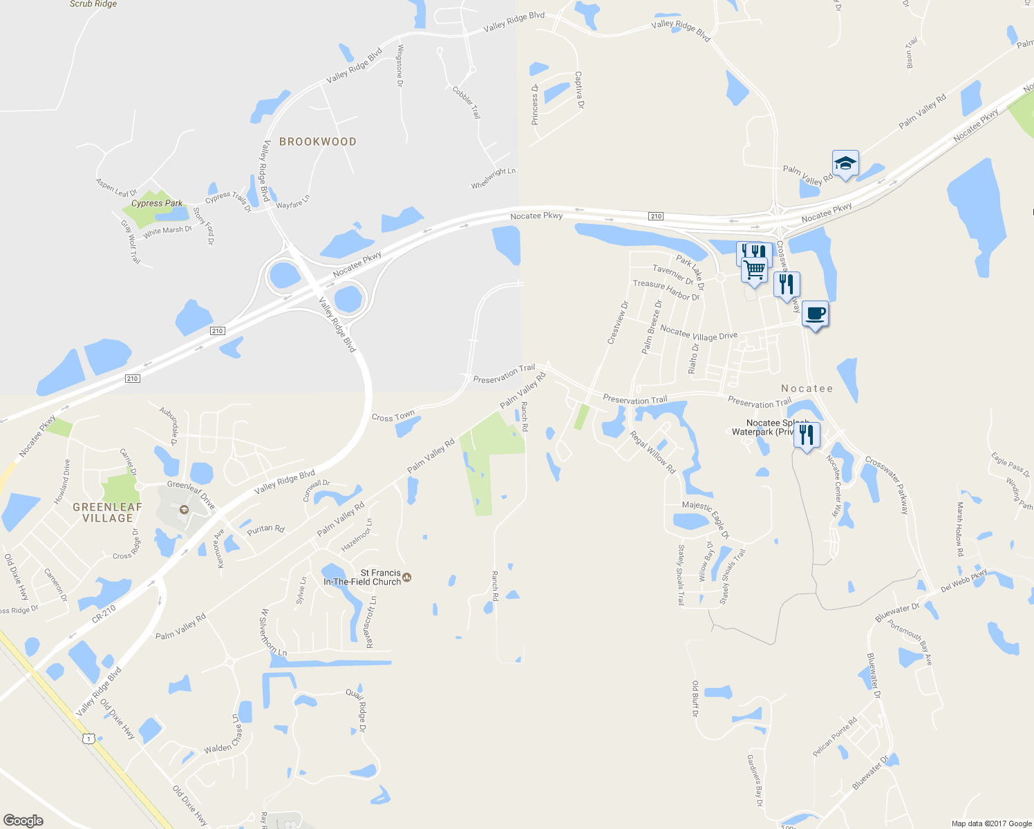 map of restaurants, bars, coffee shops, grocery stores, and more near 1145 Palm Valley Road in Ponte Vedra Beach