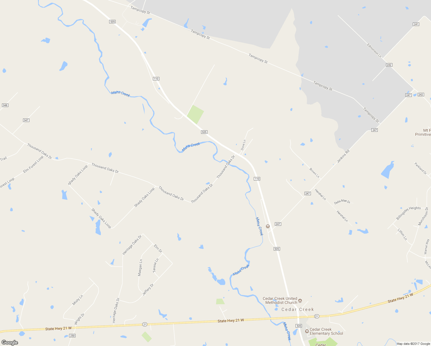 map of restaurants, bars, coffee shops, grocery stores, and more near 148 Thousand Oaks Drive in Cedar Creek