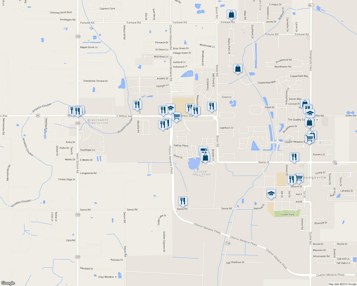 map of restaurants, bars, coffee shops, grocery stores, and more near 304 Annaberg Drive in Youngsville