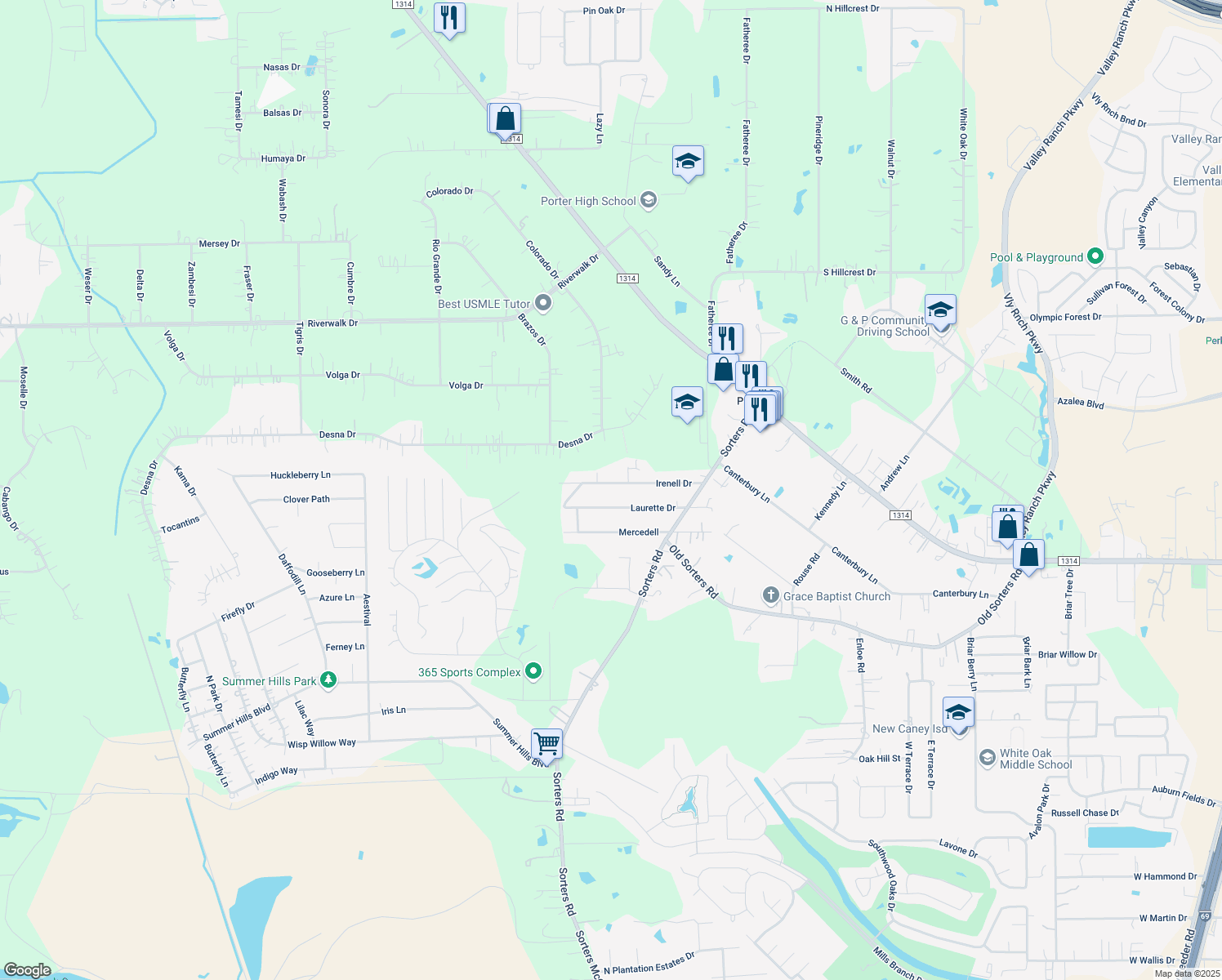 map of restaurants, bars, coffee shops, grocery stores, and more near 19768 Irenell Drive in Porter