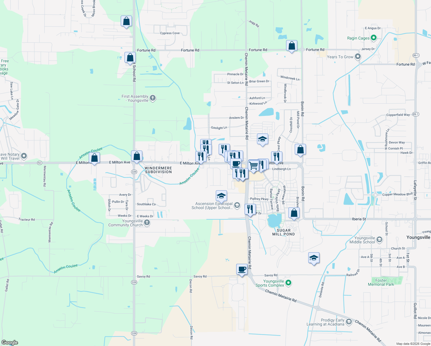 map of restaurants, bars, coffee shops, grocery stores, and more near 105 Cedar Hills Dr in Youngsville