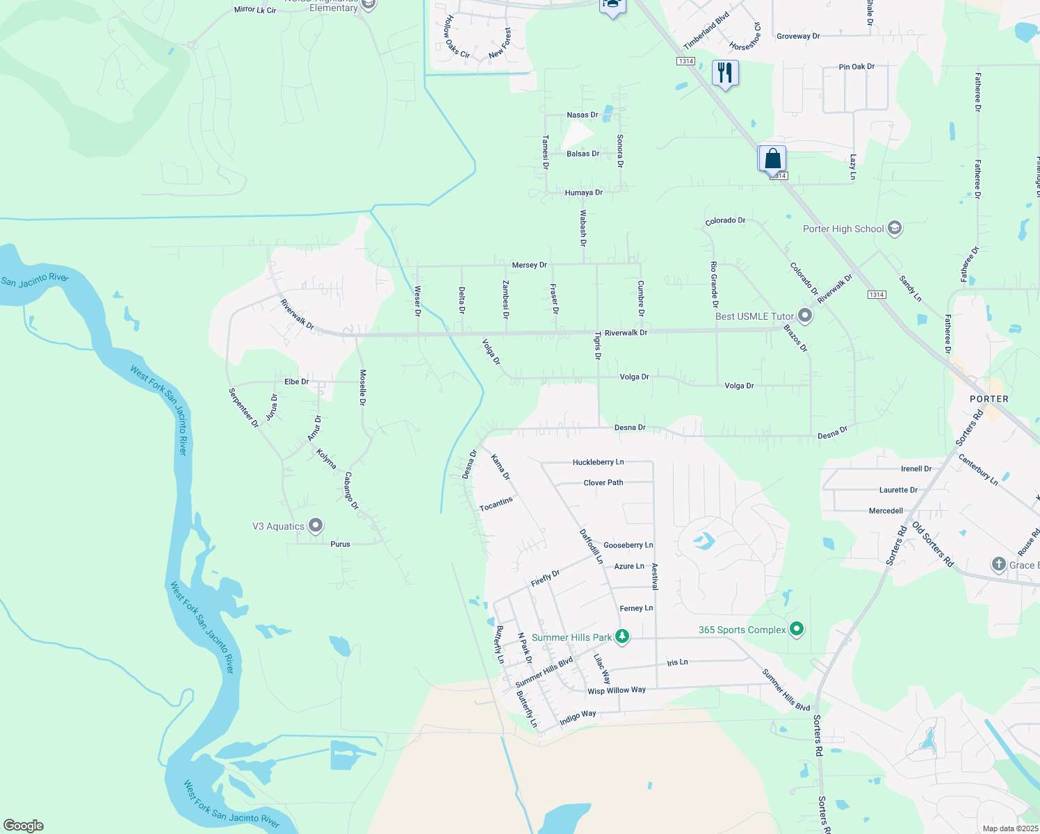 map of restaurants, bars, coffee shops, grocery stores, and more near 19443 Desna Drive in Porter