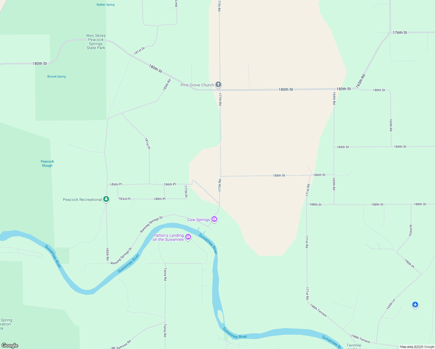 map of restaurants, bars, coffee shops, grocery stores, and more near 18487 177th Road in Live Oak