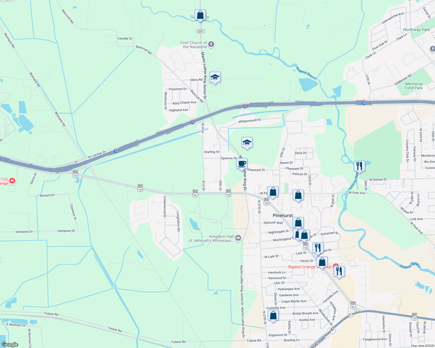 map of restaurants, bars, coffee shops, grocery stores, and more near 2219 40th St in Orange