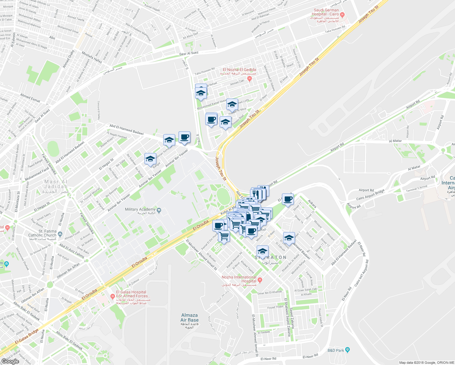 map of restaurants, bars, coffee shops, grocery stores, and more near Abd El-Hameed Badawi in El Nozha