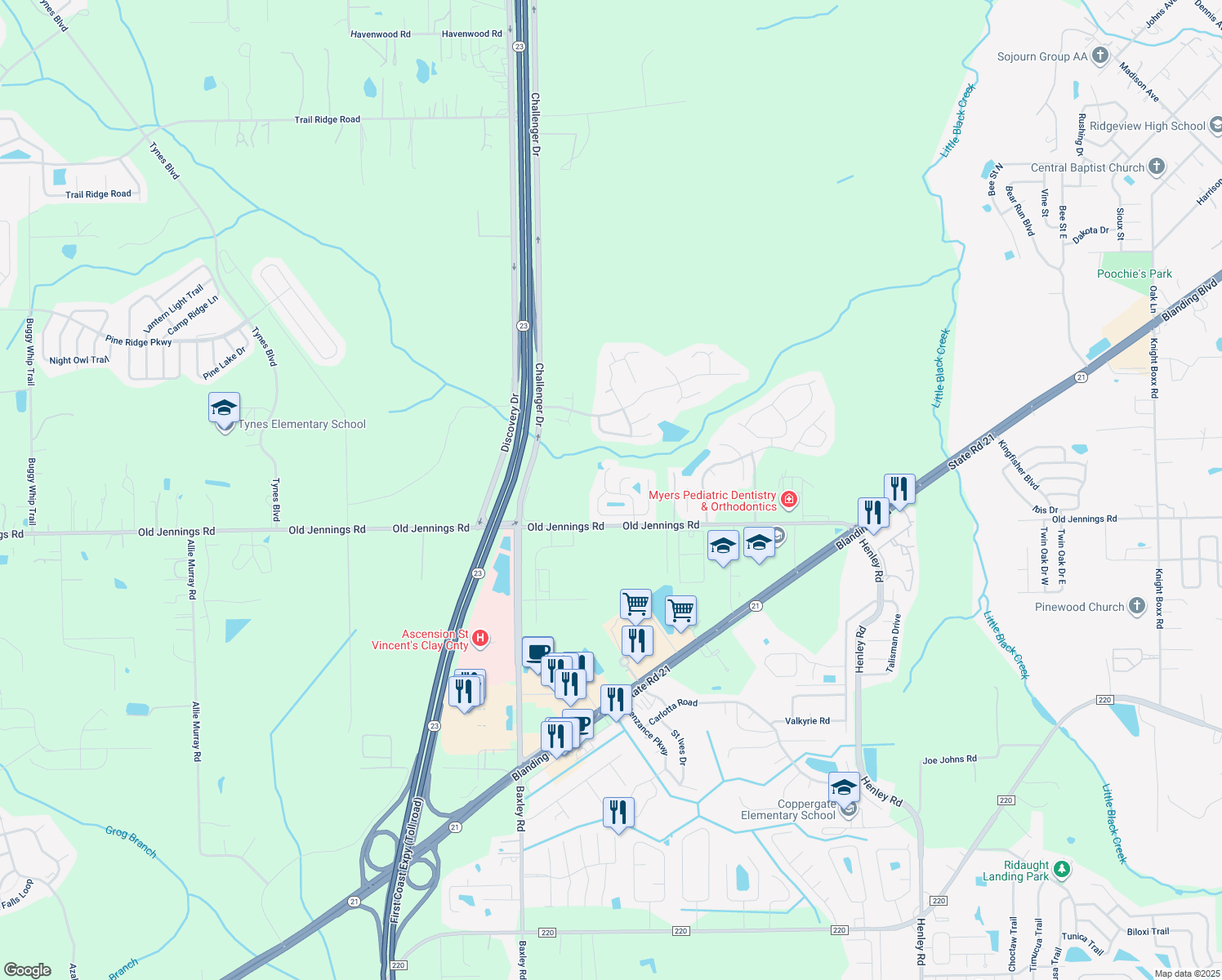map of restaurants, bars, coffee shops, grocery stores, and more near 1343 Summerbrook Drive in Middleburg