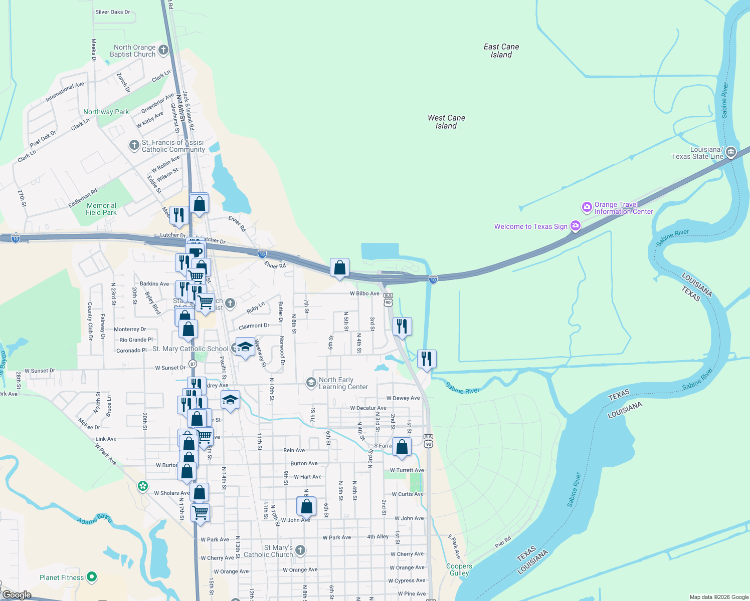 map of restaurants, bars, coffee shops, grocery stores, and more near 2510 3rd St in Orange