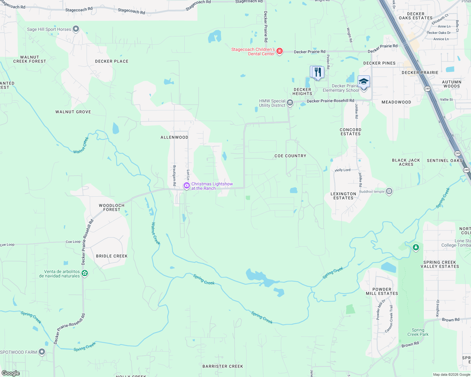 map of restaurants, bars, coffee shops, grocery stores, and more near 25518 Decker Prairie-Rosehill Road in Magnolia
