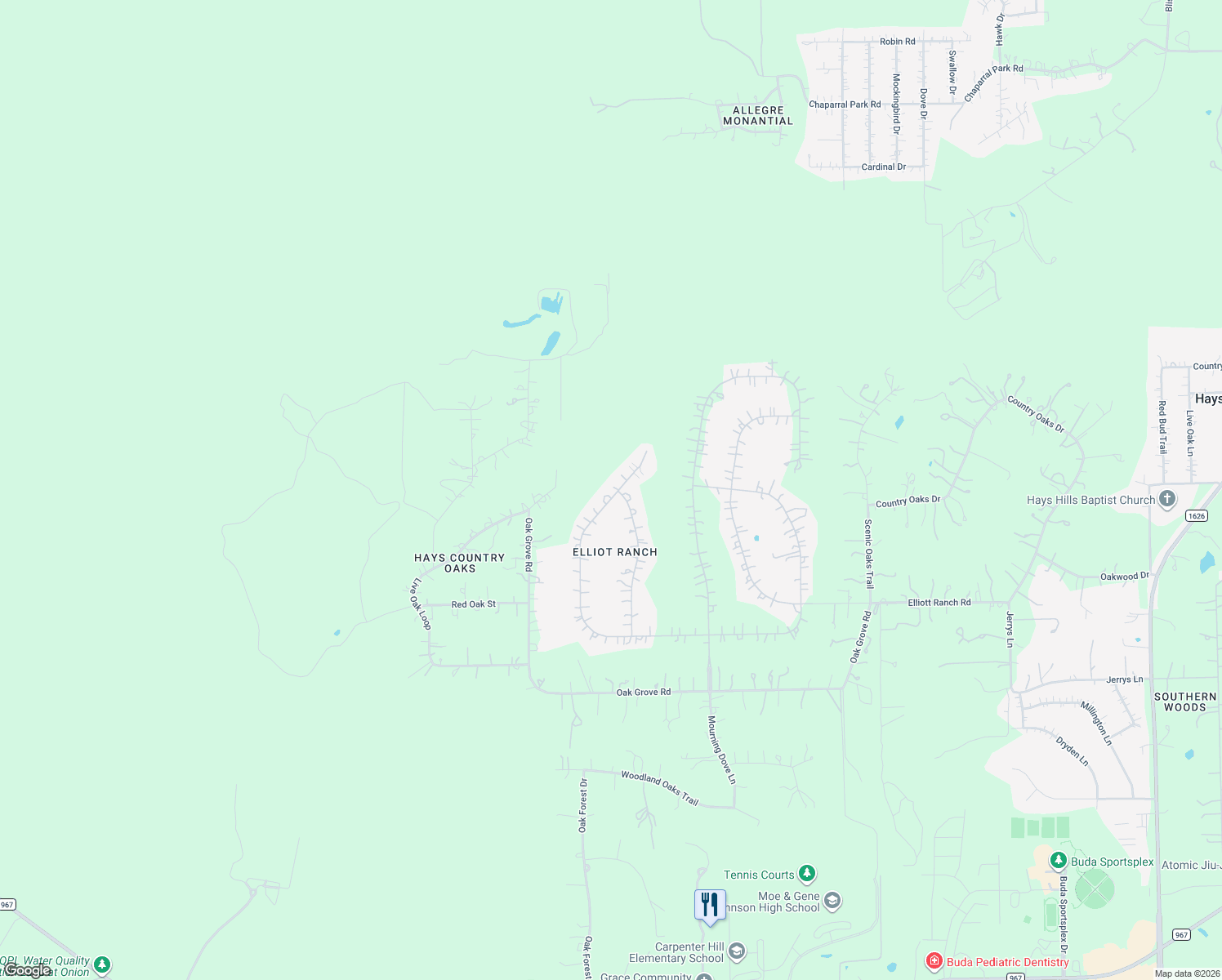 map of restaurants, bars, coffee shops, grocery stores, and more near 561 West Overlook Mountain in Buda