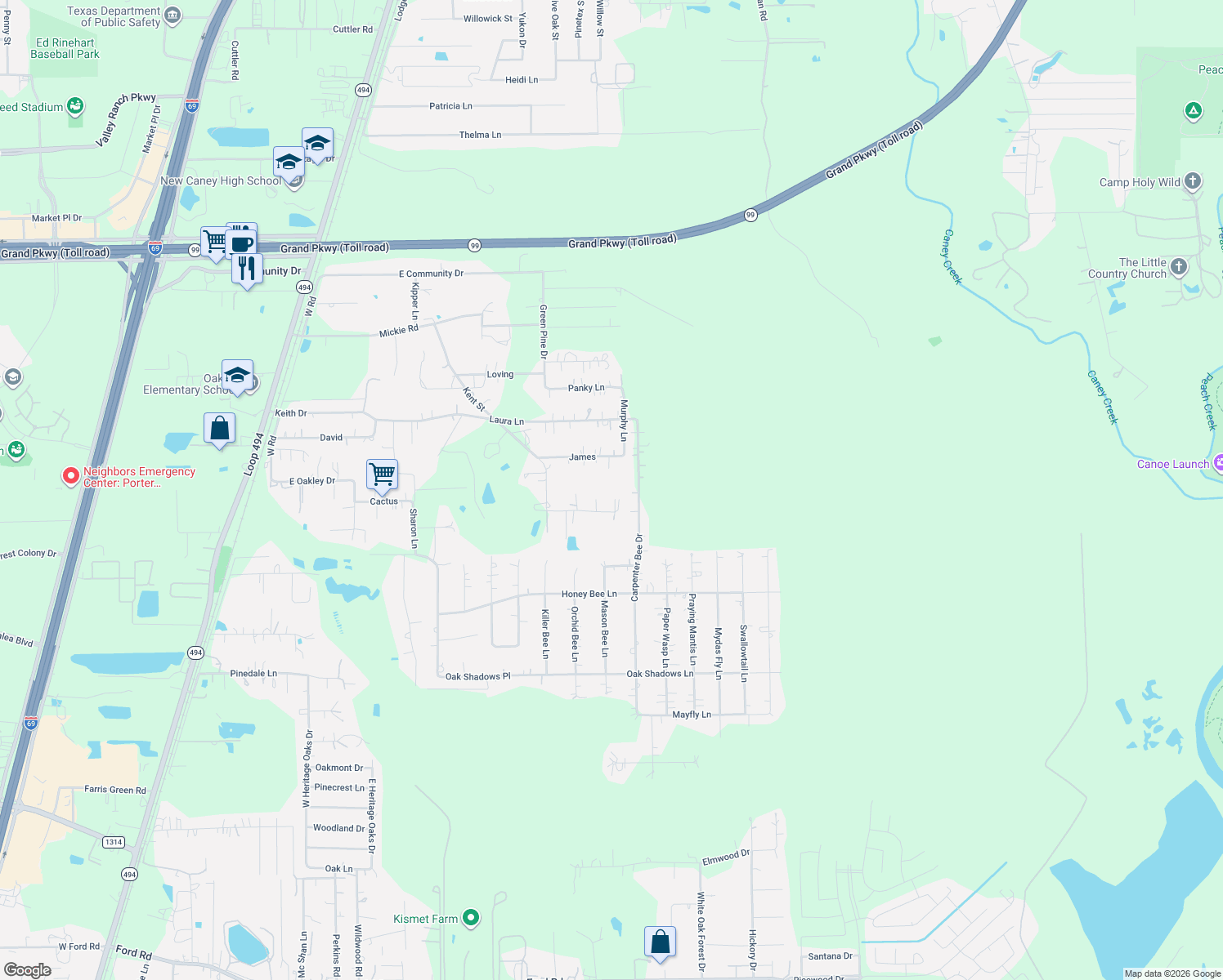 map of restaurants, bars, coffee shops, grocery stores, and more near 23795 Park Dr in New Caney