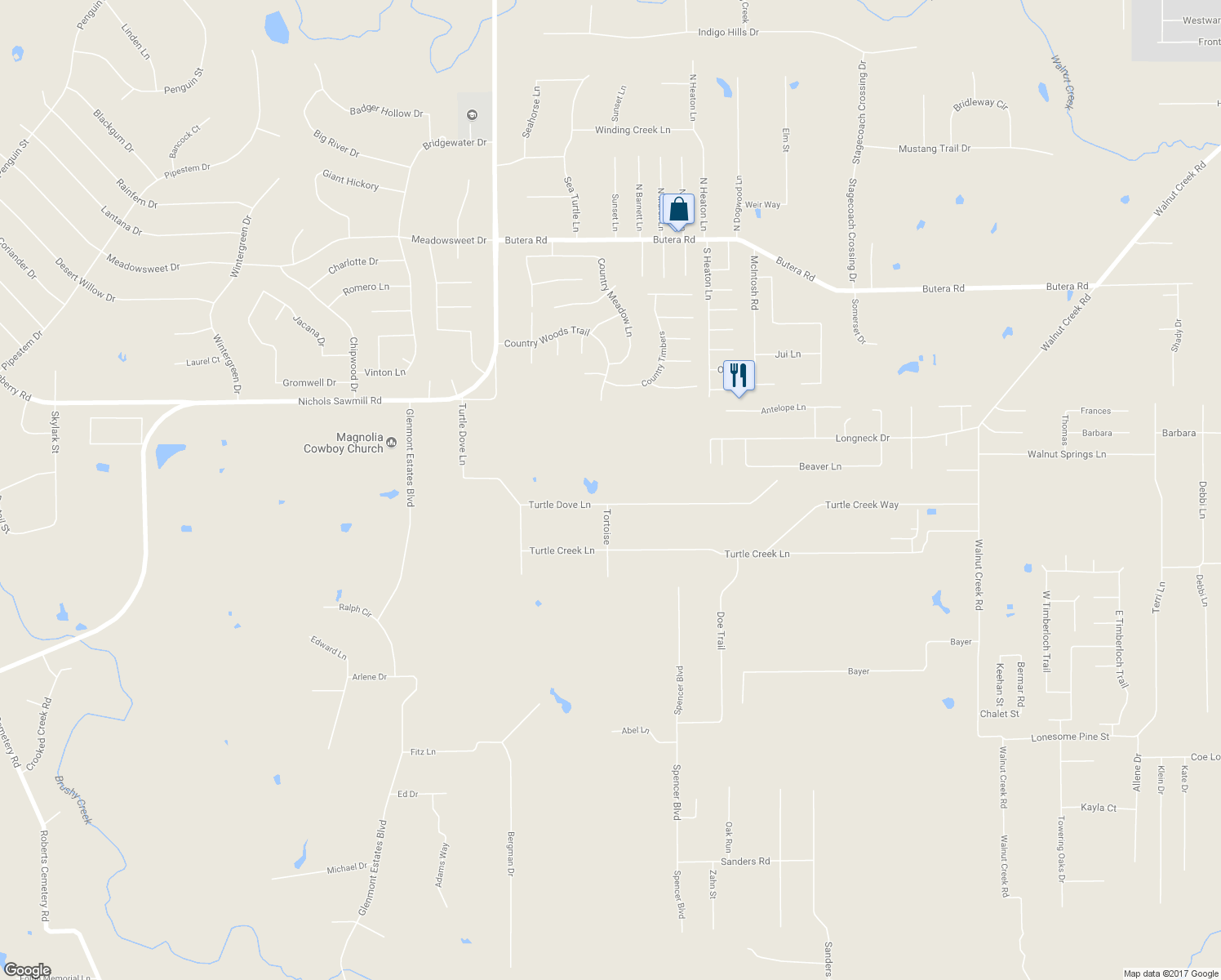 map of restaurants, bars, coffee shops, grocery stores, and more near 19714 Turtle Dove Lane in Magnolia