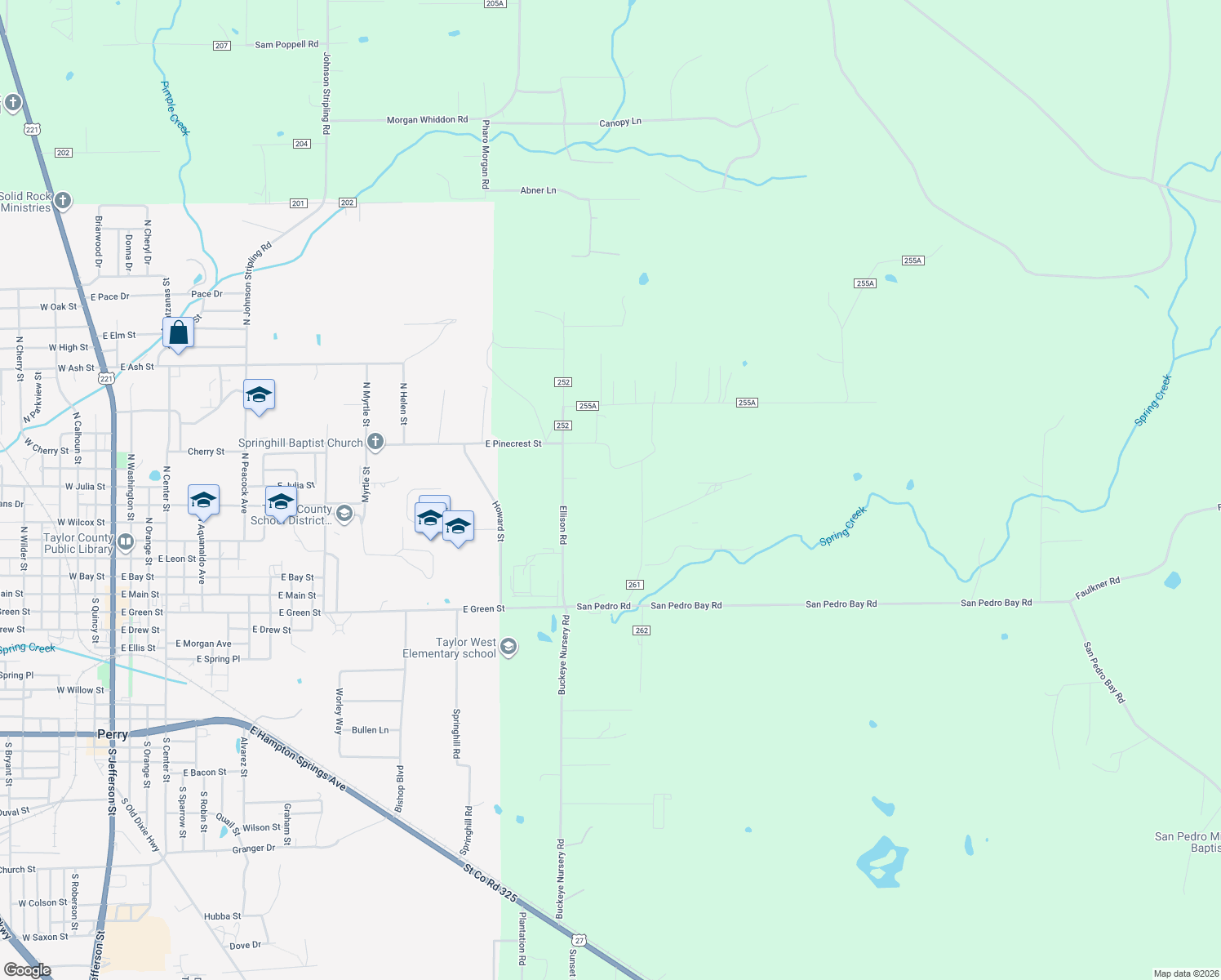 map of restaurants, bars, coffee shops, grocery stores, and more near 354 Ellison Road in Perry