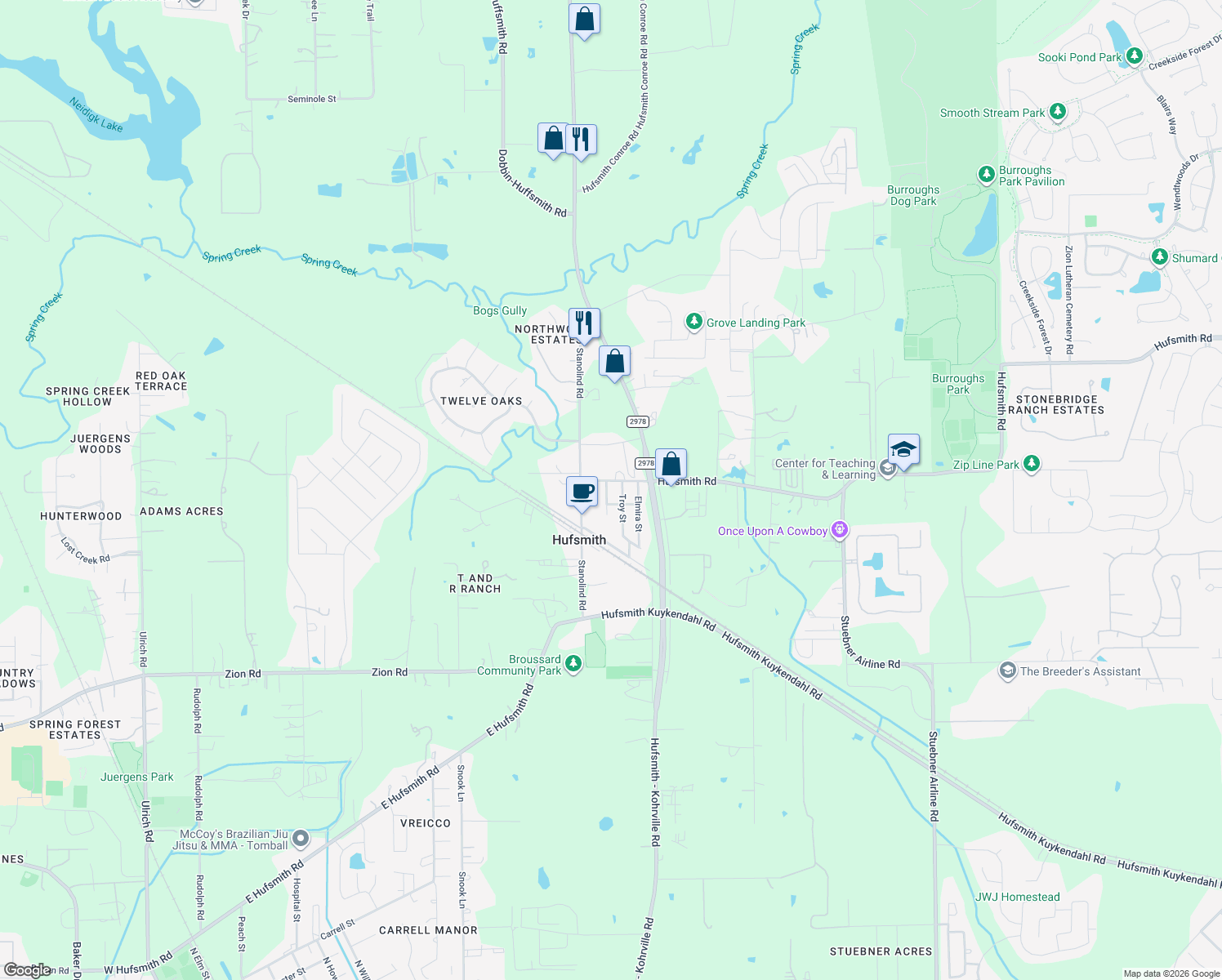 map of restaurants, bars, coffee shops, grocery stores, and more near 24922 Wilson St in Tomball