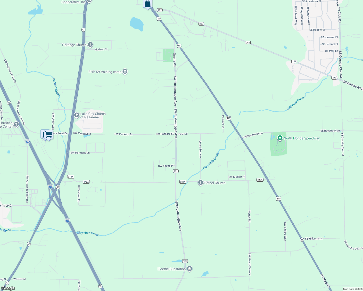 map of restaurants, bars, coffee shops, grocery stores, and more near 1099 Southwest Tustenuggee Avenue in Lake City