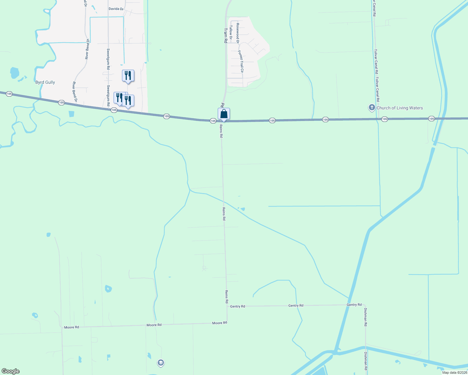 map of restaurants, bars, coffee shops, grocery stores, and more near 2670 Reins Road in Beaumont
