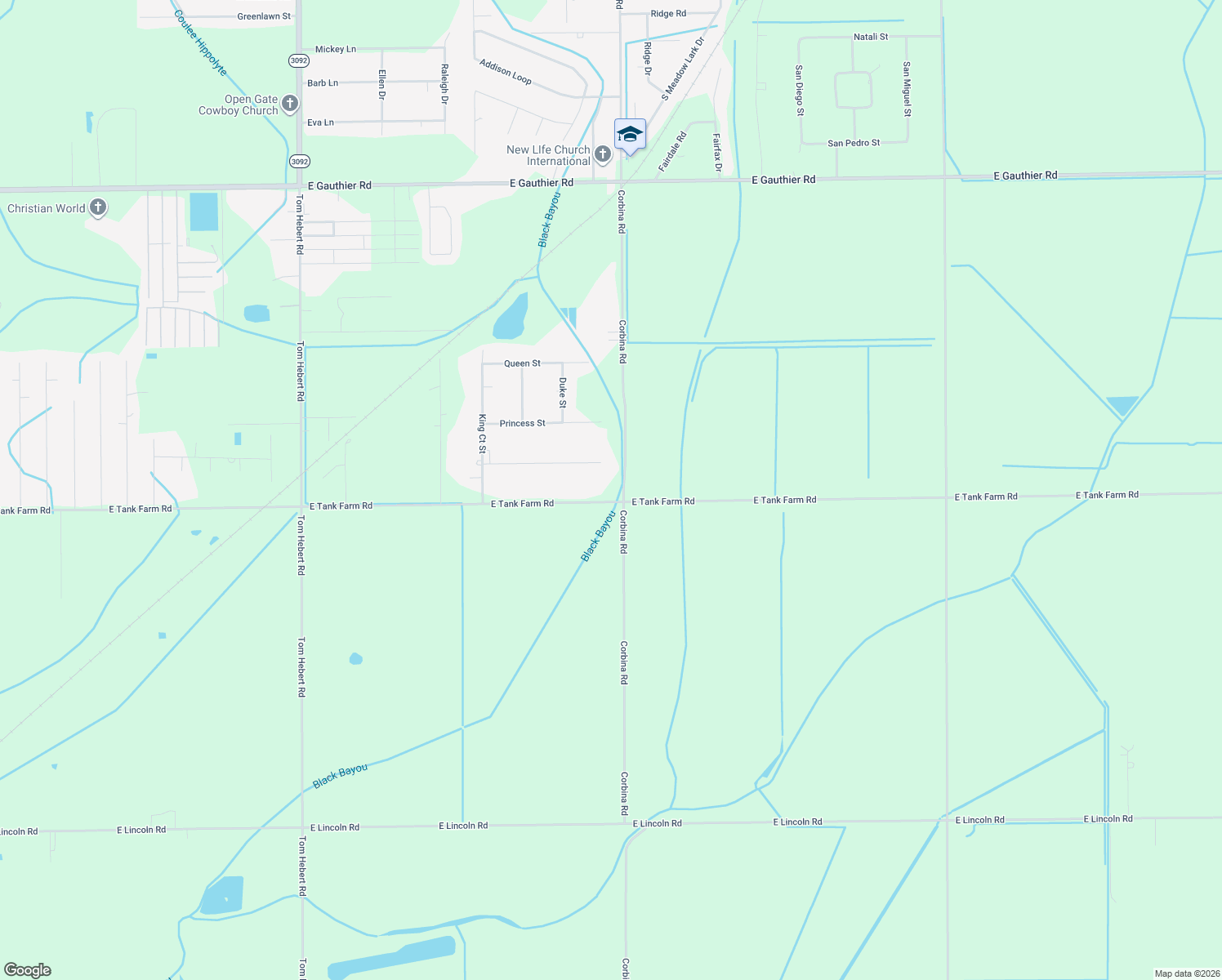 map of restaurants, bars, coffee shops, grocery stores, and more near 3034 E Tank Farm Rd in Lake Charles