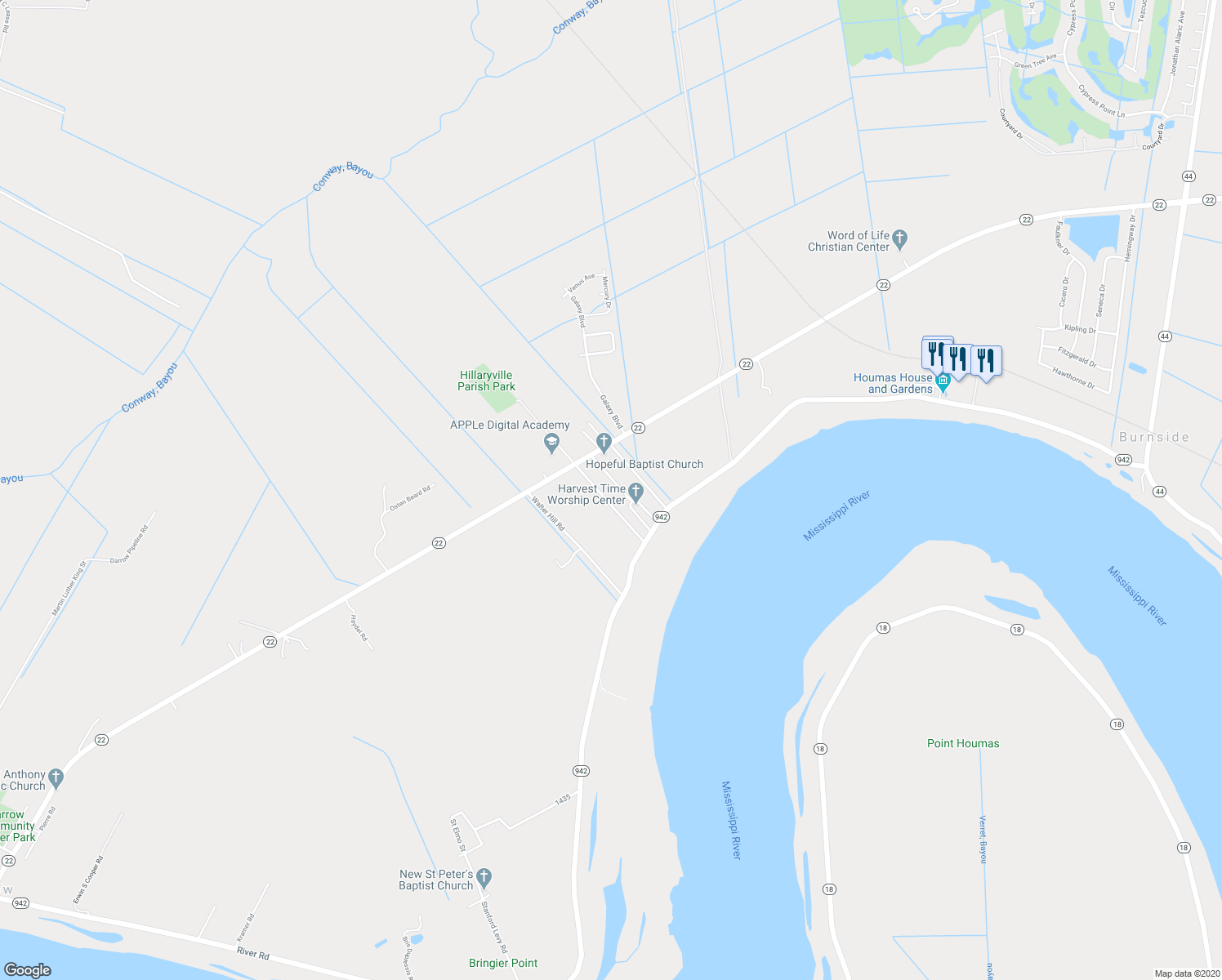 map of restaurants, bars, coffee shops, grocery stores, and more near 4489 Jenkins Road in Darrow