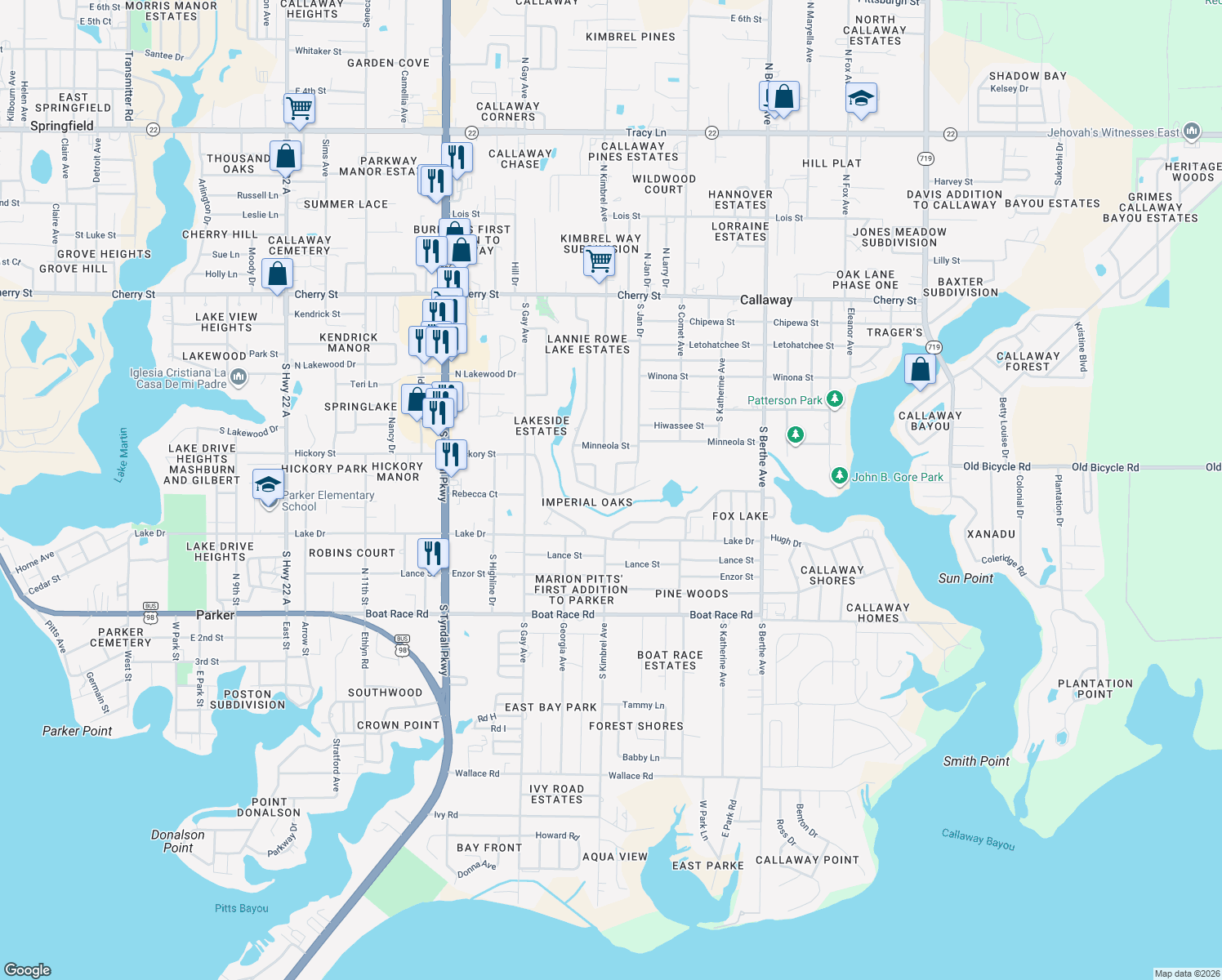 map of restaurants, bars, coffee shops, grocery stores, and more near 6205 Imperial Drive in Panama City
