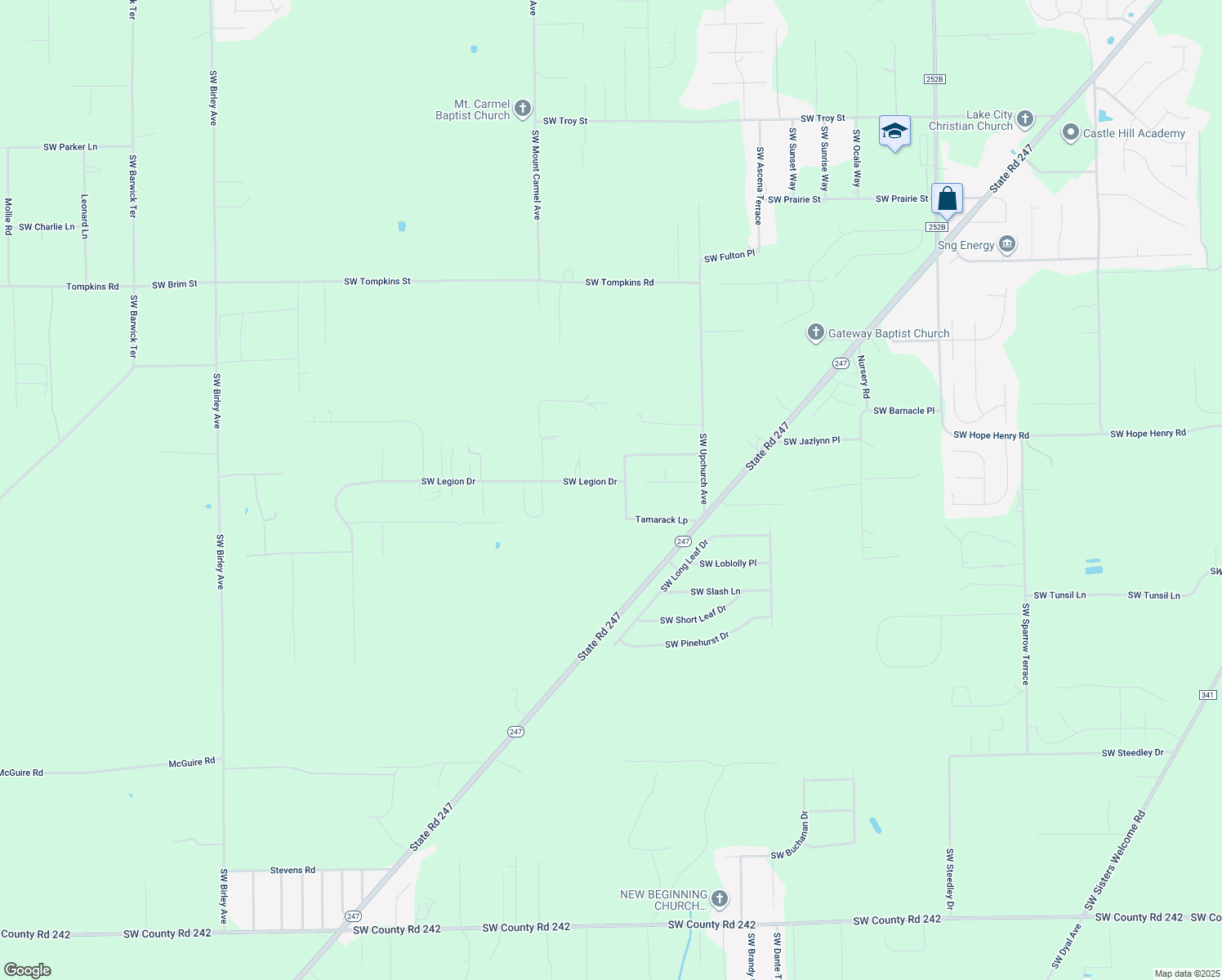 map of restaurants, bars, coffee shops, grocery stores, and more near 156 Southwest Legion Drive in Lake City