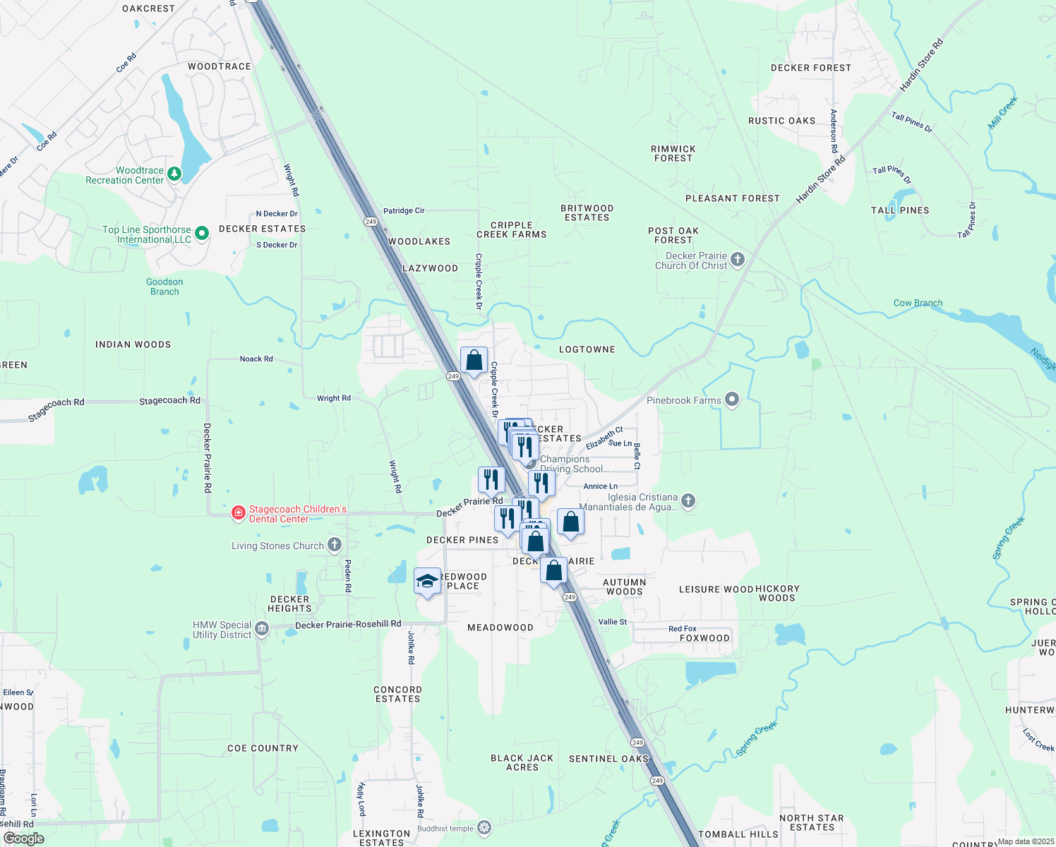 map of restaurants, bars, coffee shops, grocery stores, and more near 32507 Decker Oaks Drive in Pinehurst