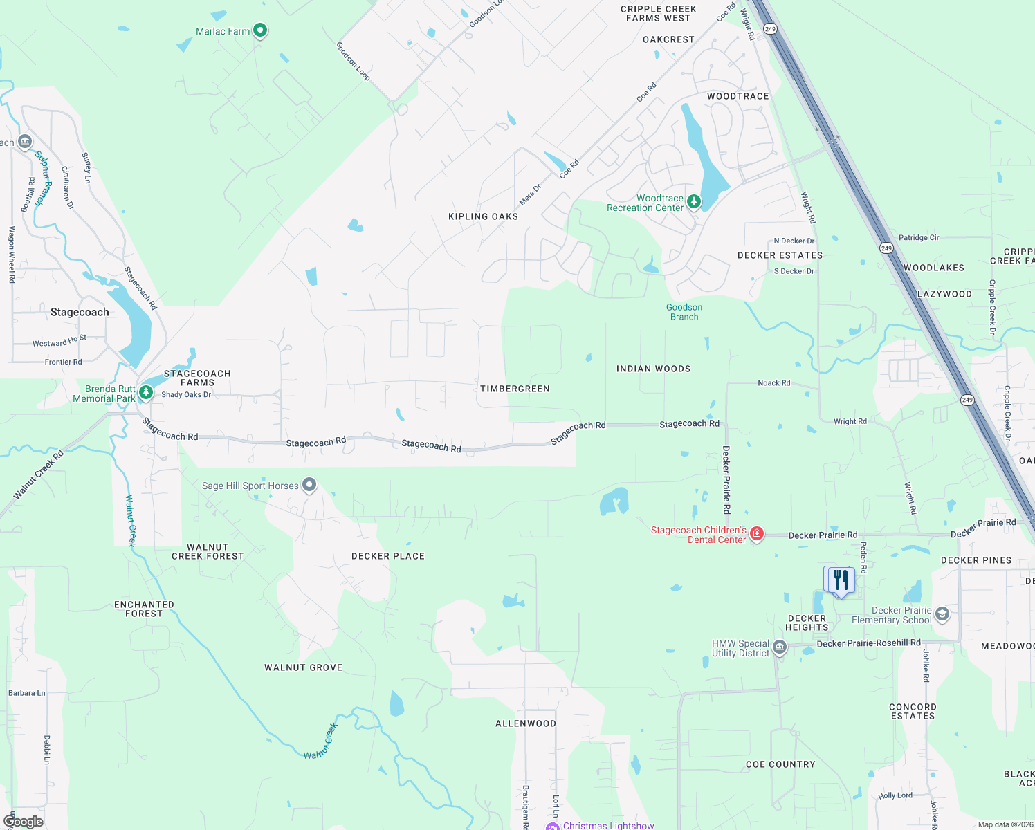 map of restaurants, bars, coffee shops, grocery stores, and more near 14127 Timbergreen Drive in Magnolia