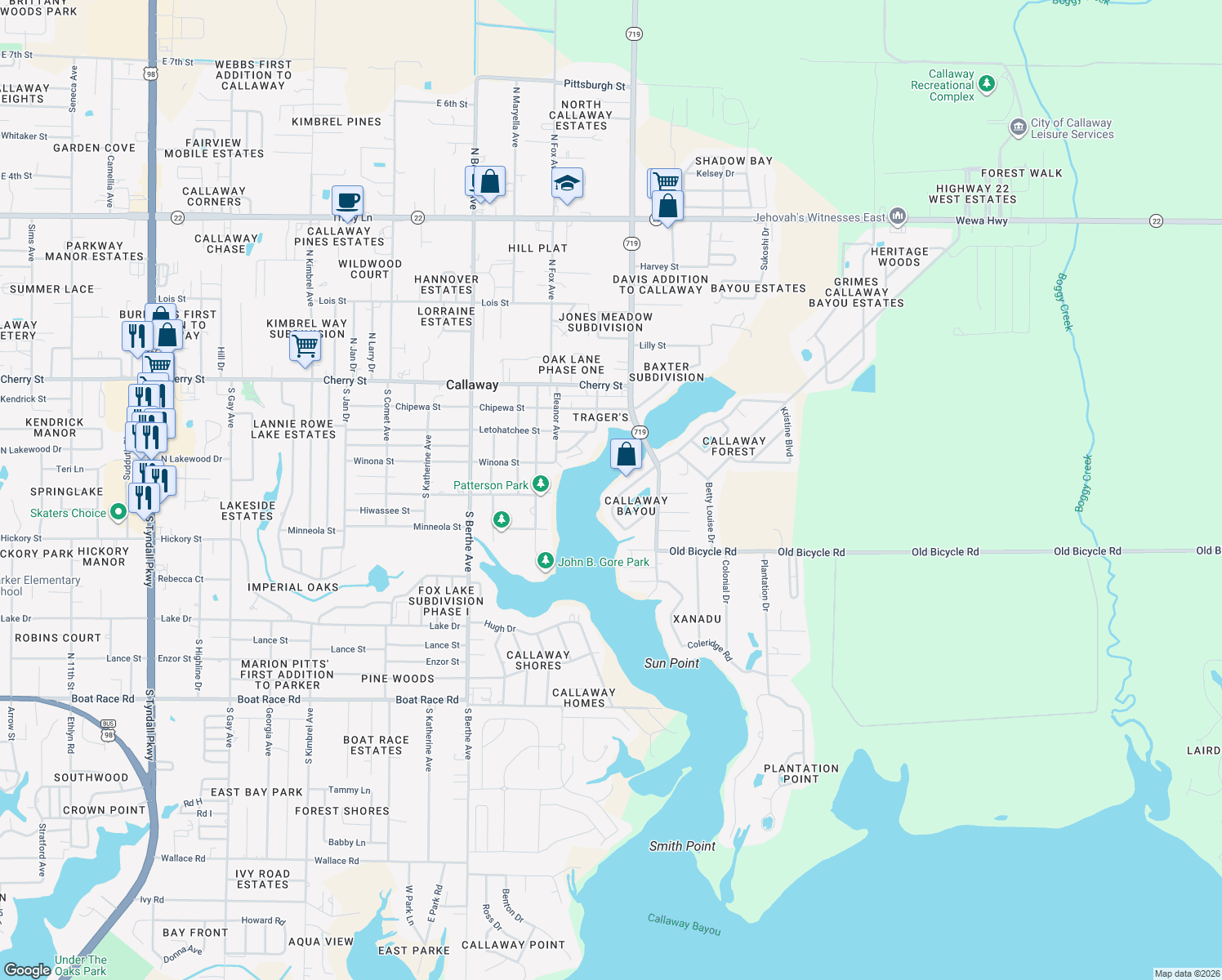 map of restaurants, bars, coffee shops, grocery stores, and more near 7019 Yellow Bluff Road in Panama City