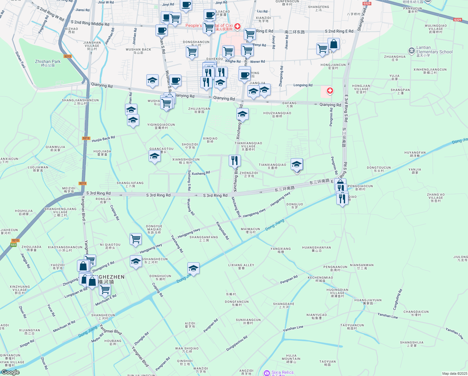 map of restaurants, bars, coffee shops, grocery stores, and more near Xin Cheng Da Dao in Ning Bo Shi