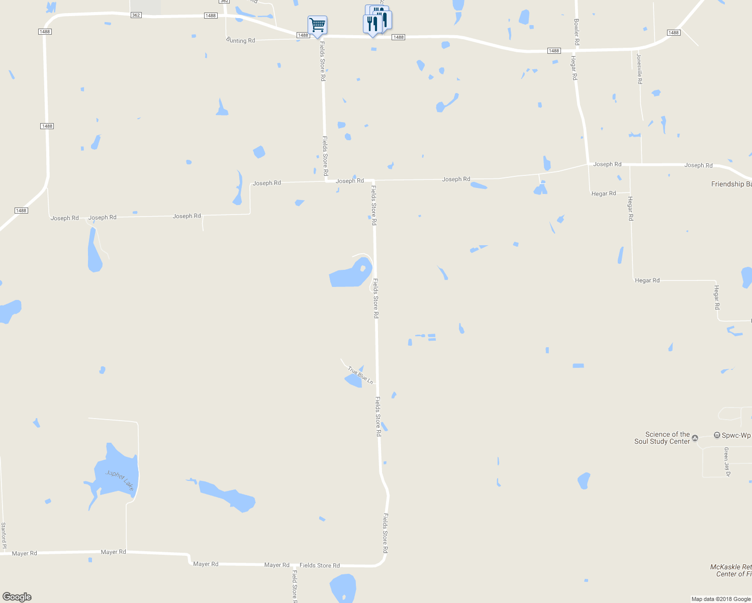 map of restaurants, bars, coffee shops, grocery stores, and more near Fields Store Road in Waller