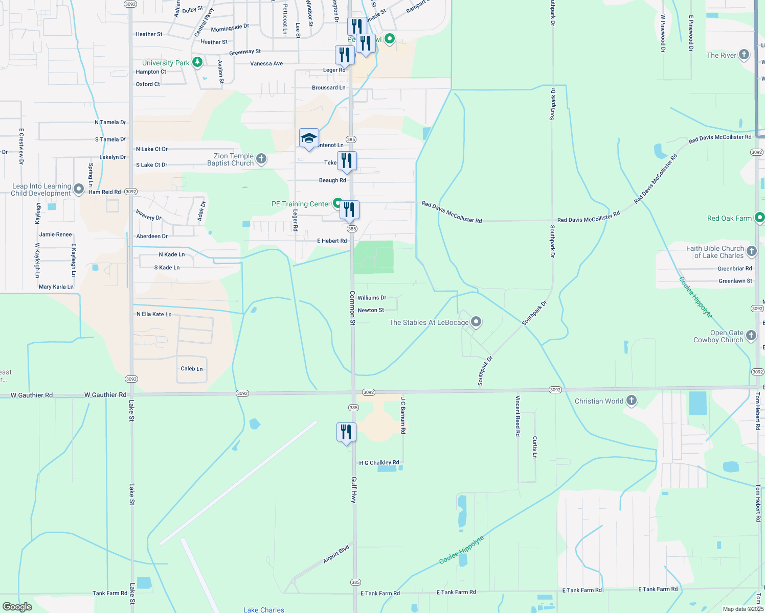 map of restaurants, bars, coffee shops, grocery stores, and more near 701 Newton St in Lake Charles