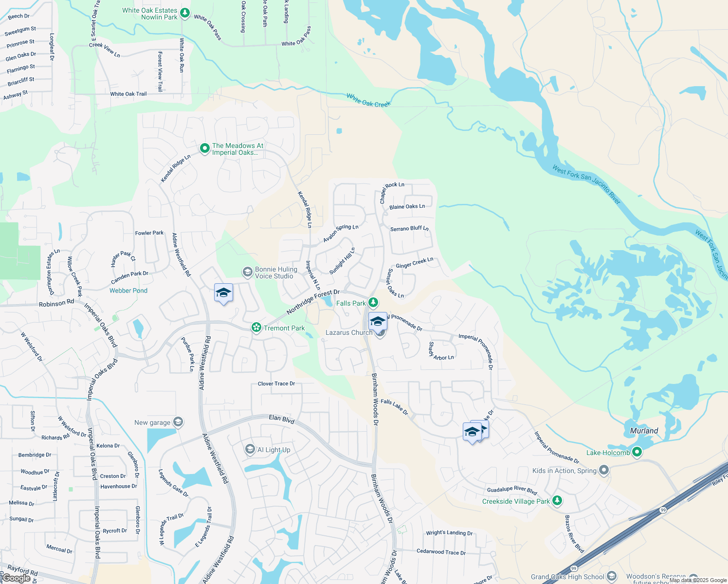 map of restaurants, bars, coffee shops, grocery stores, and more near 3622 Sawyer Bend Lane in Spring