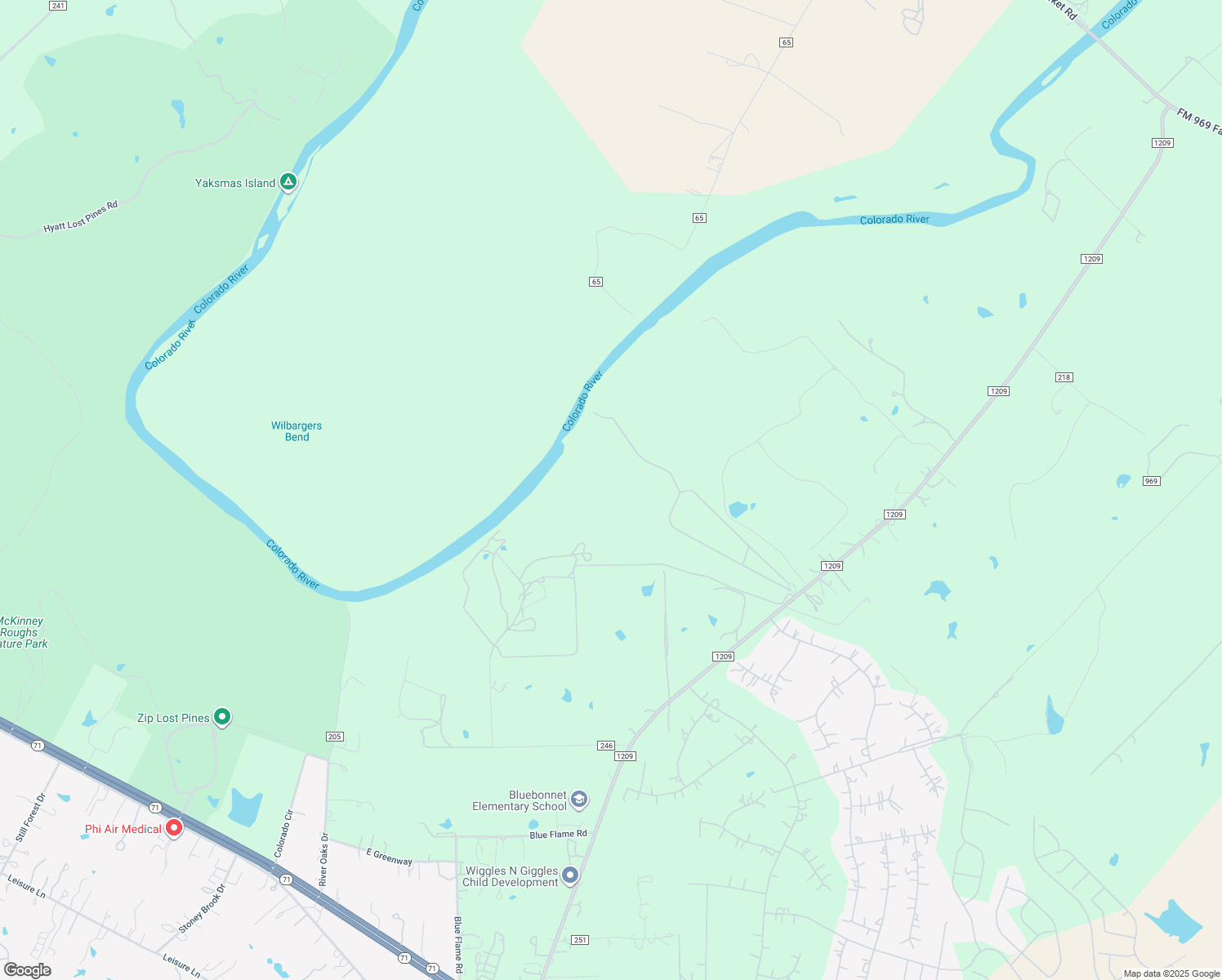 map of restaurants, bars, coffee shops, grocery stores, and more near 612 Farm to Market Road 1209 in Bastrop