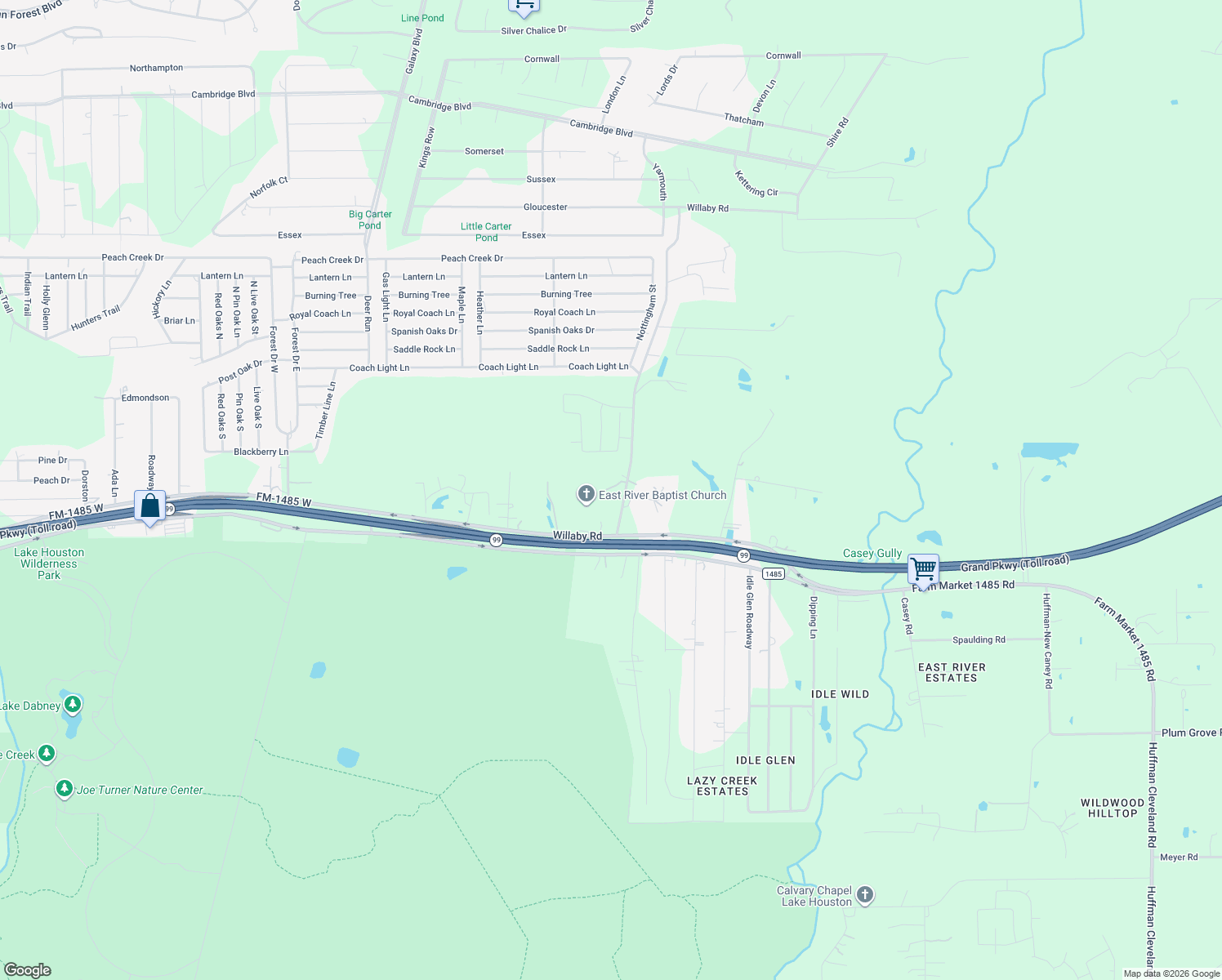 map of restaurants, bars, coffee shops, grocery stores, and more near 20188 Willaby Rd in New Caney