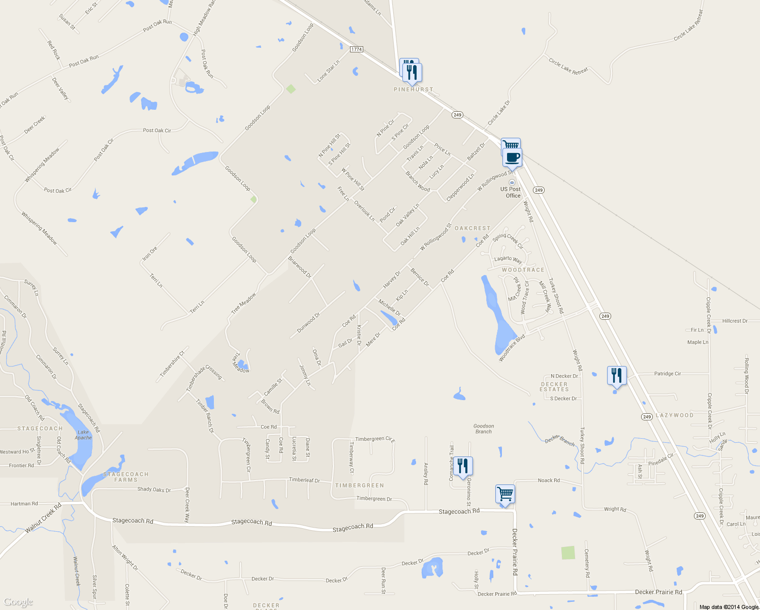 map of restaurants, bars, coffee shops, grocery stores, and more near 34611 Michelle Drive in Pinehurst
