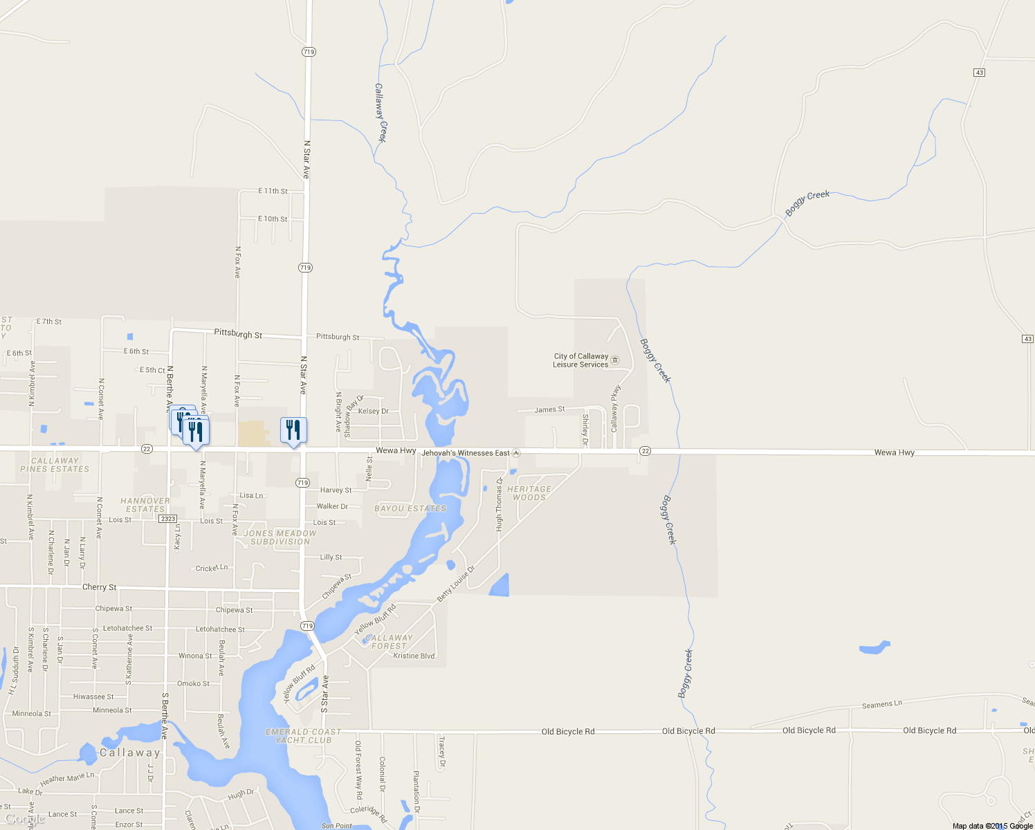 map of restaurants, bars, coffee shops, grocery stores, and more near 8202 James Street in Panama City