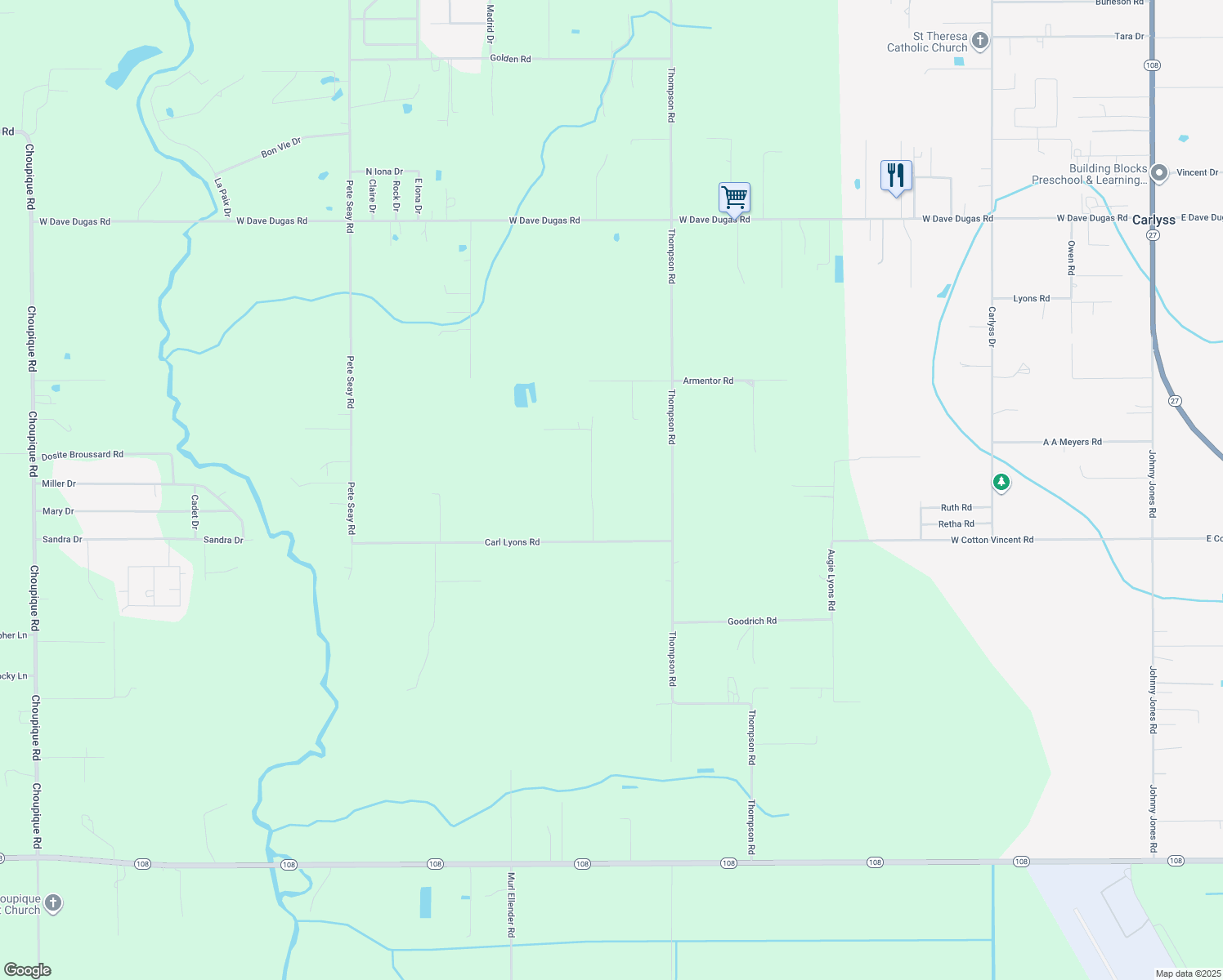 map of restaurants, bars, coffee shops, grocery stores, and more near 5959 Duhon Rd in Sulphur